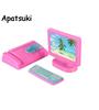 1SET Pink Mini Monitor Keyboard Computer Fax Machine Set For Barbie Dollhouse Miniature Model Toys Accessories Girls Gift