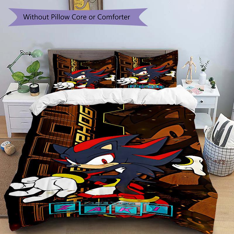 3pcs bedding set Sonic Shadow Includes 1 Comforter + 2 Pillowcases, Without Pillow Inserts, Soft Comfortable, Lightweight Breathable, Printe