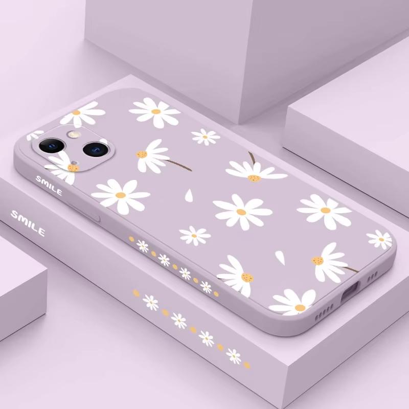 Однотонный чехол с ромашками для iPhone 17 Air 16e 15 14 13 12 11 Pro Max Plus Mini, противоударный чехол