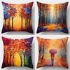 Artistic Autumn Forest PillowcaseLiving Room Sofa Cushion Cover, Soft and Comfortable, Bedroom Room Decoration