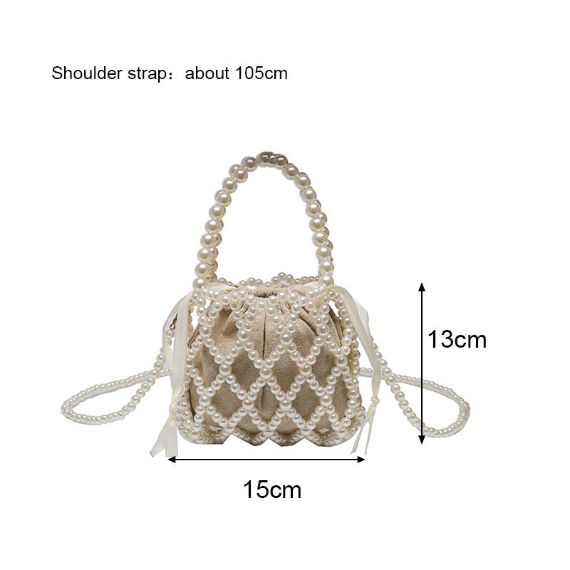 Yogodlns Сумочка в стиле французского ретро, тканая из феи, сумка-мешок из бисера, сумка через плечо, летняя нишевая дизайнерская сумка с выдолбленным жемчугом