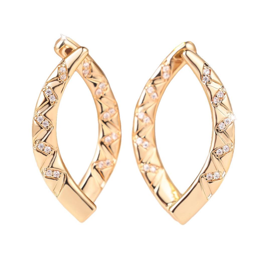 French-style diamond-patterned twisted drop earrings Champagne gold geometric earrings fully encrusted with zirconia Light luxury commuter earrings
