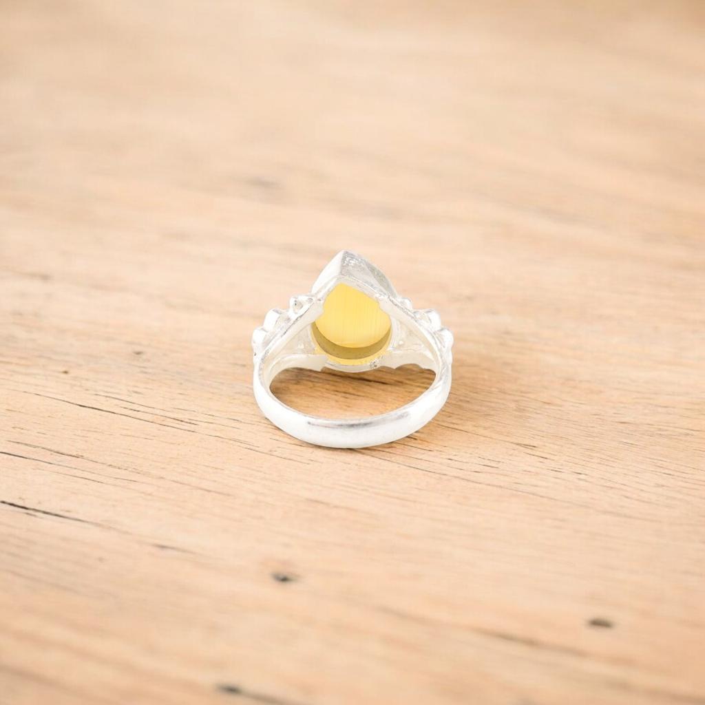 Yellow Cat's Eye Gemstone 925 Solid Silver Jewelry Handmade Women Ring For Gift RR-59-41