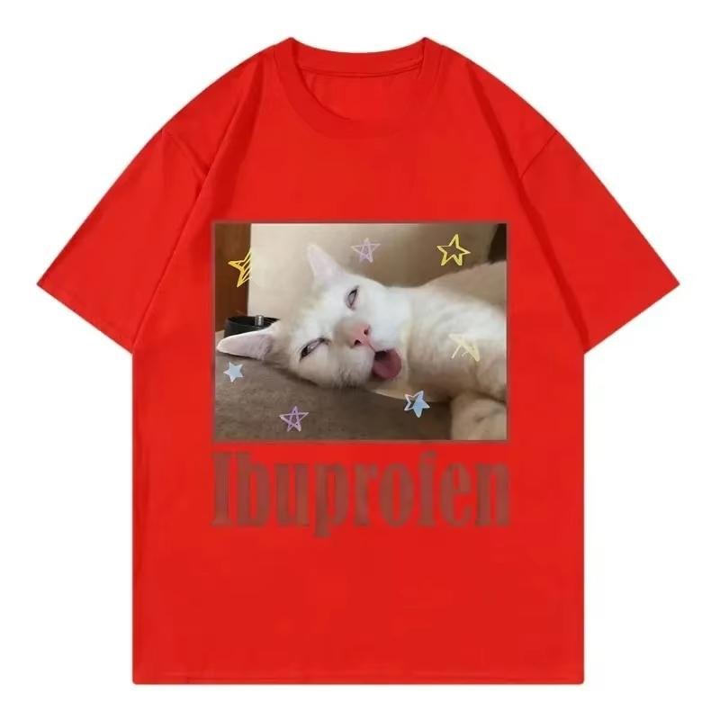Fun Ibuprofen Cat Meme Print TShirt for Women Unisex Stylish and Cute ShortSleeved TShirt Summer Casual TShirt Personality