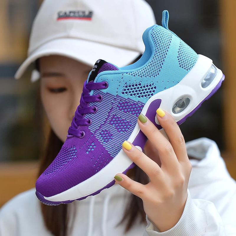 Новые кроссовки, женские дышащие кроссовки, летние легкие сетчатые кроссовки на воздушной подушке, женская спортивная обувь, уличная тренировочная обувь на шнуровке