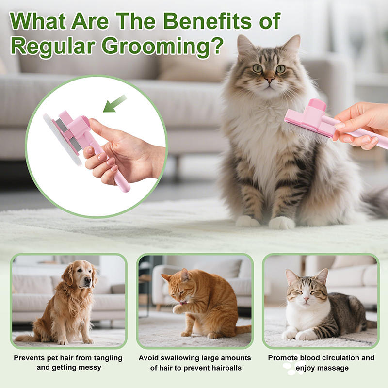 Stainless Steel Pet Deshedding Comb Fine-Tooth Rake One-Click Hair Release Flea Removal Tool For Dogs Cats High Quality Metal Material Fast Delivery