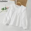 VONDA Женские многослойные однотонные блузки с круглым вырезом и длинным рукавом