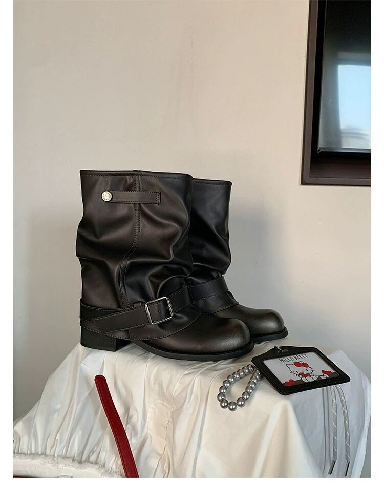 Виноградная мать studiolee пустошь ветер толстая подошва увеличение высоты ширина большой обхват голенища ботинки-чулки западные короткие ботинки женские осень и зима