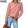 Women's Fashion Casual Spring Fall Solid Color Print Long Sleeve O-Neck Blouses & Shirts