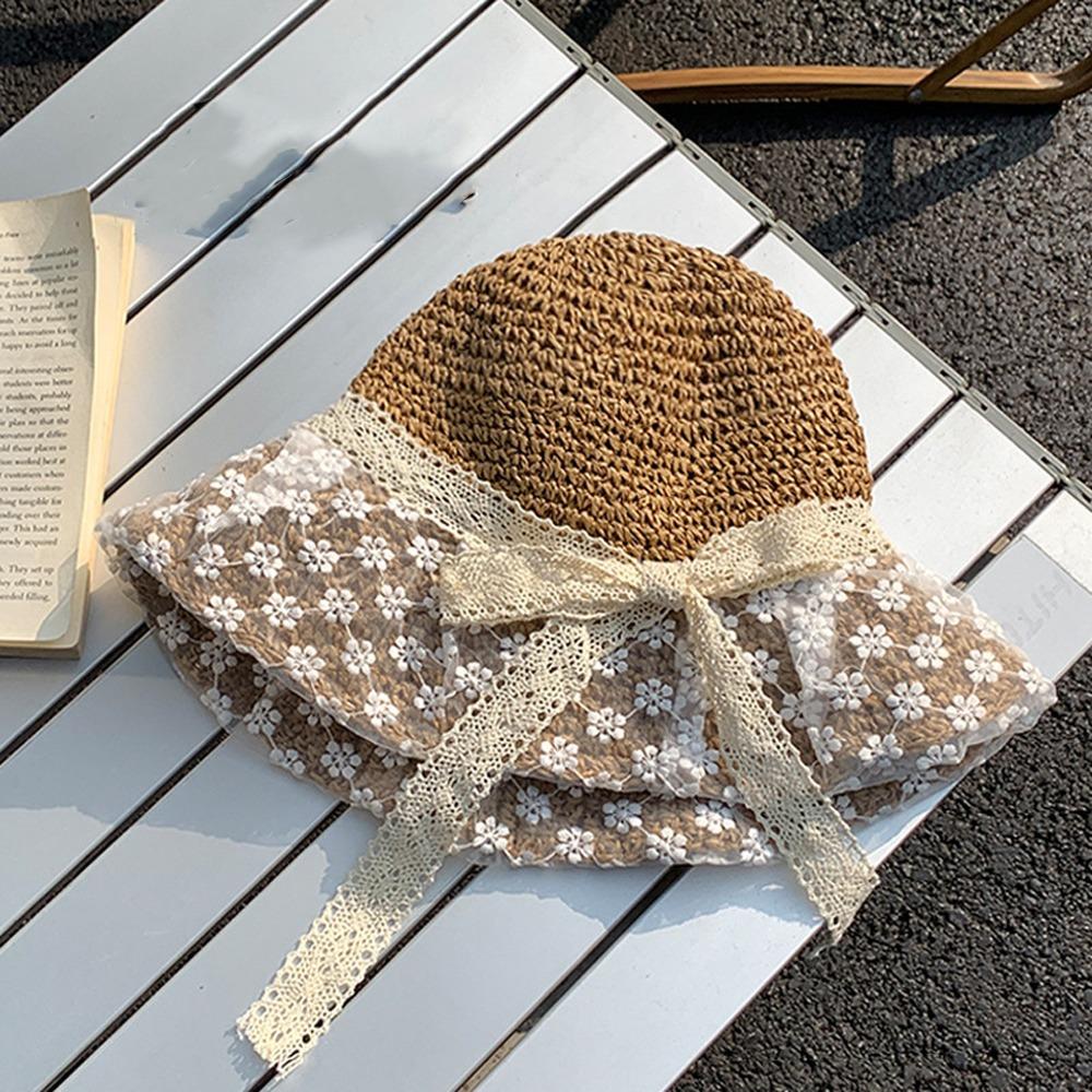 Fashion Large Brimmed Sunscreen Hat Casual Lace Grass Hat Fisherman Hat Outdoor