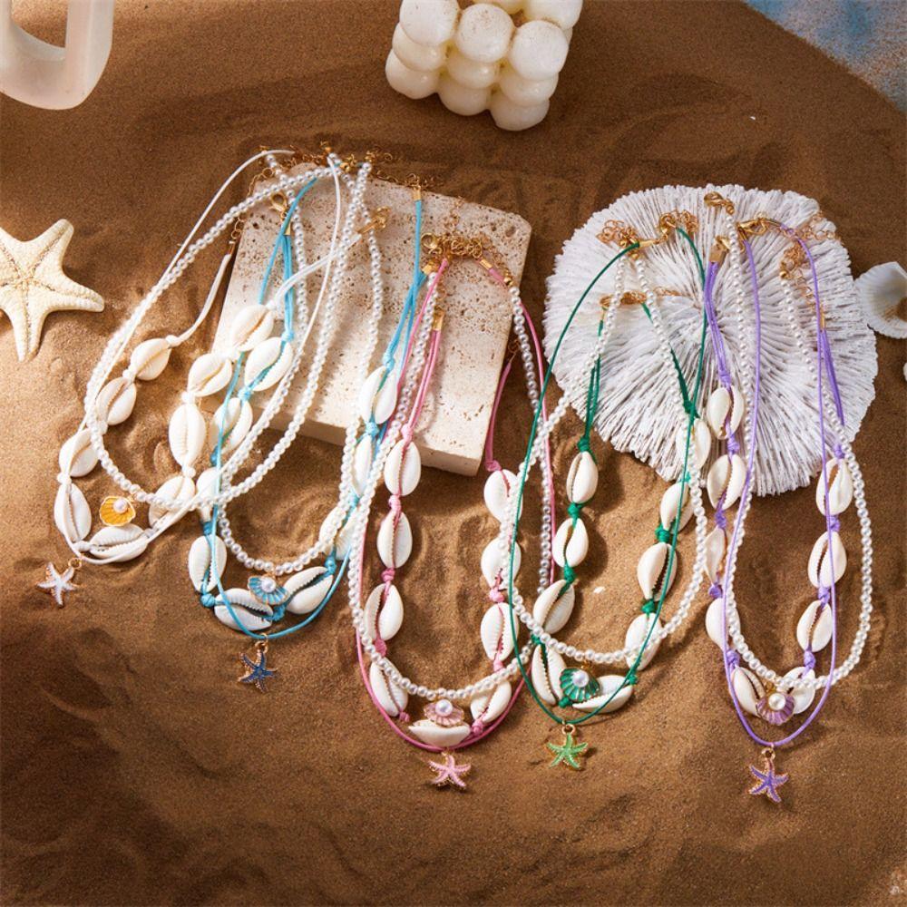 Ожерелье из ракушек морской звезды, двухслойный чокер из ракушек, винтажная цепочка на ключицу, женское