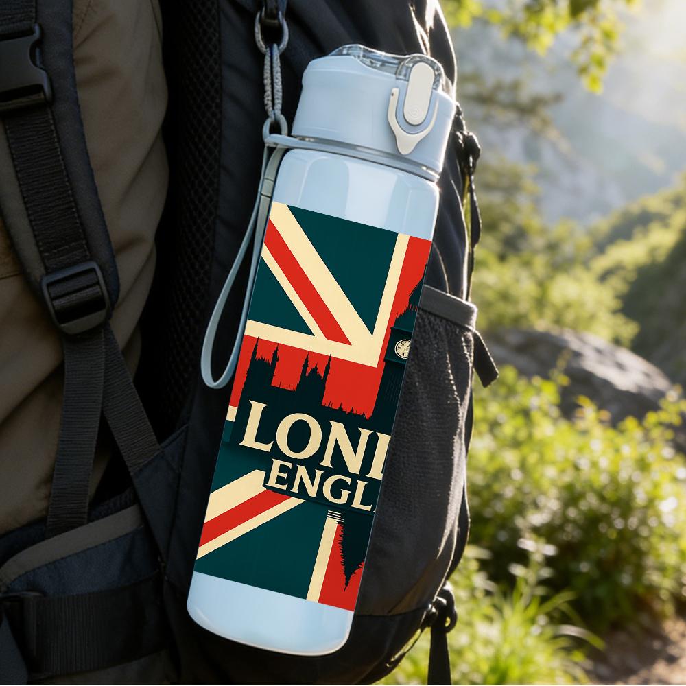 1 шт. Лондон Англия Флаг Union Jack 750 мл Цветная Пластиковая Спортивная Бутылка для Воды Герметичная Крышка с Откидной Соломкой Для Спорта, Офиса, Домашнего Использования