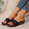 Women’s Buckle Studded Peep-Toe Wedge Slide Sandals