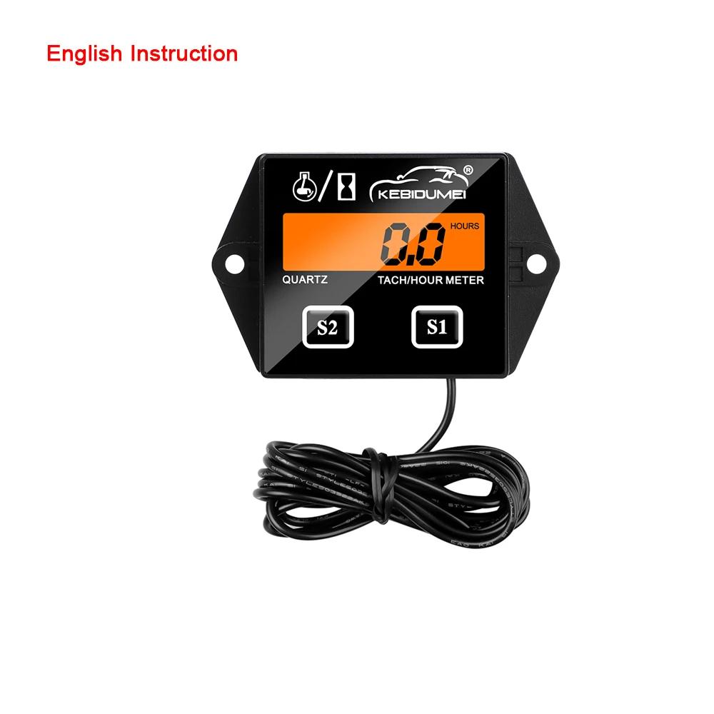 Newest LCD Digital Engine Tach Hour Meter Tachometer Gauge Inductive Display For Motorcycle Motor Stroke Engine Marine Car Boat