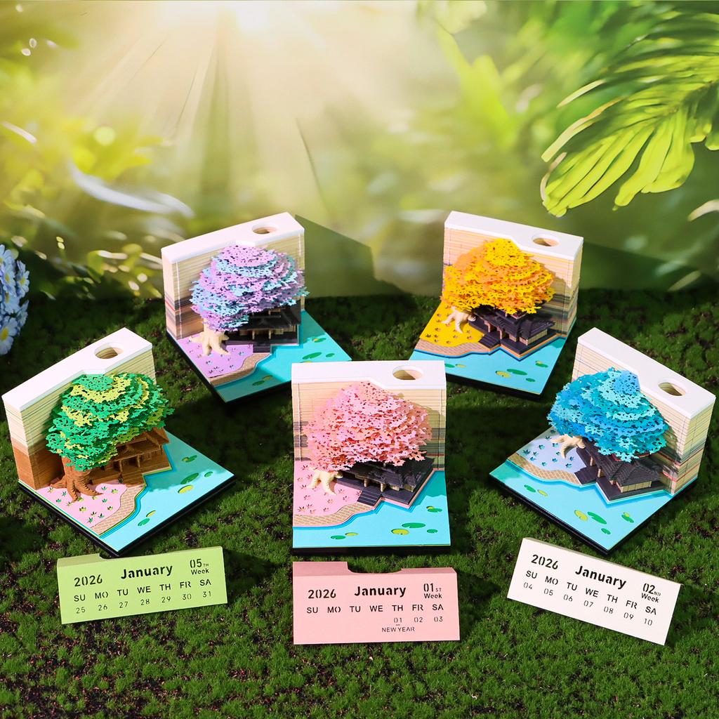 3D Memo Pad Calendar Tree House Beautiful Desk Decoration Pen Holder Paper Cut Bookmark Cute Stationery Set Girl Birthday Gift
