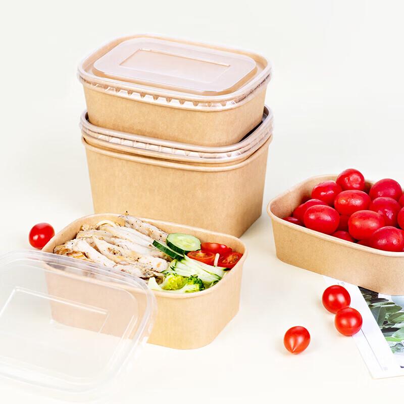 Disposable Thickened Kraft Paper Takeaway Boxes with Lids, 500ml, 15 Sets