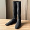 Minimalist Row Style Versatile Leg Boots Elastic Thin Boots Women's Stockings Boots Square Head Flat Bottom But Knee Long Boots