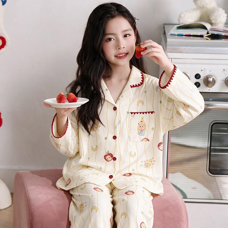Girls Cotton Pajama Set Long Sleeve Hooded Cardigan Sleepwear Kids 8 Home Wear