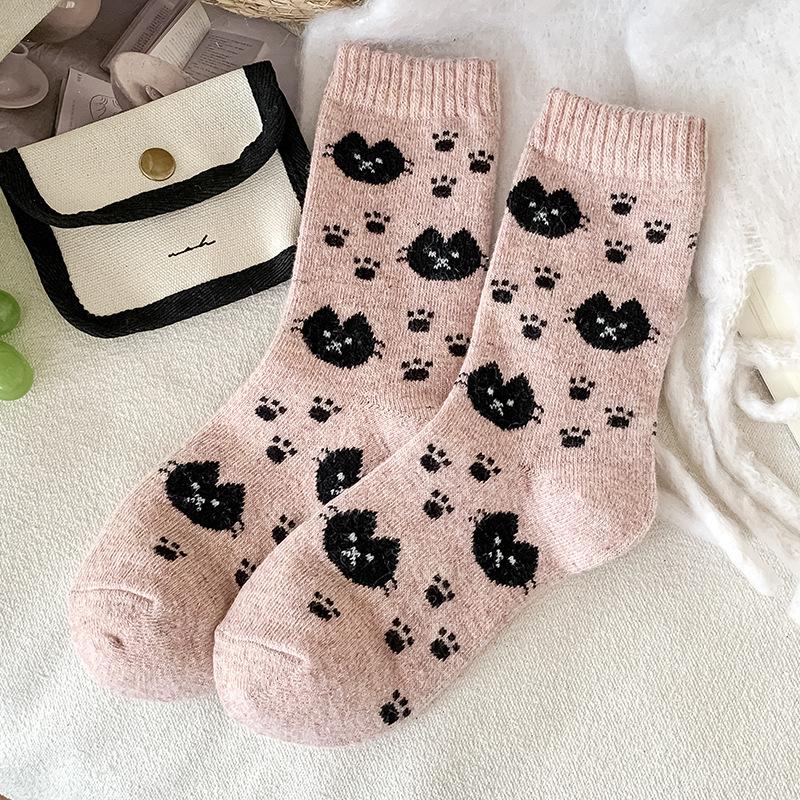 Kitten Paw Wool Socks Children'S Tube Socks Season Internet Celebrity Explosion Cute Cartoon Fleece Thickened Thermal Stockings