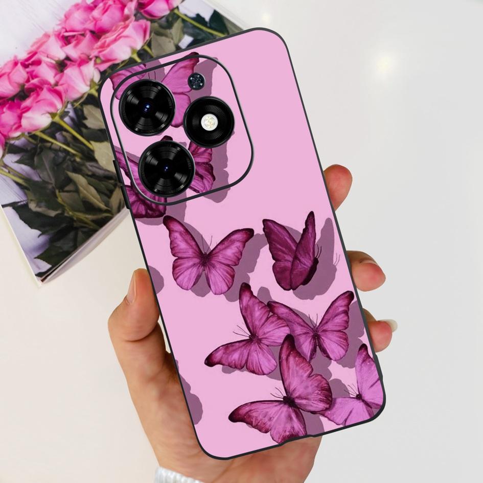 Чехол для Tecno Spark 20C Чехол Spark 20 Pro Популярный Цветок Бабочка Прозрачные Силиконовые Чехлы для Телефона Для Tecno Spark 20 Spark20 Funda