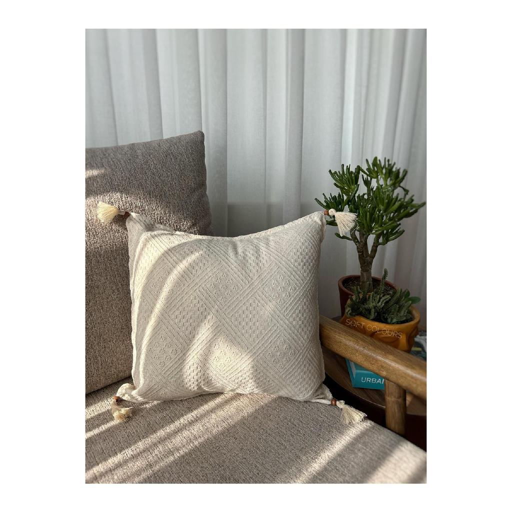 Bohemian Authentic 100% Cotton Linen Jacquard Fabric Throw Pillow 43x43 Cm