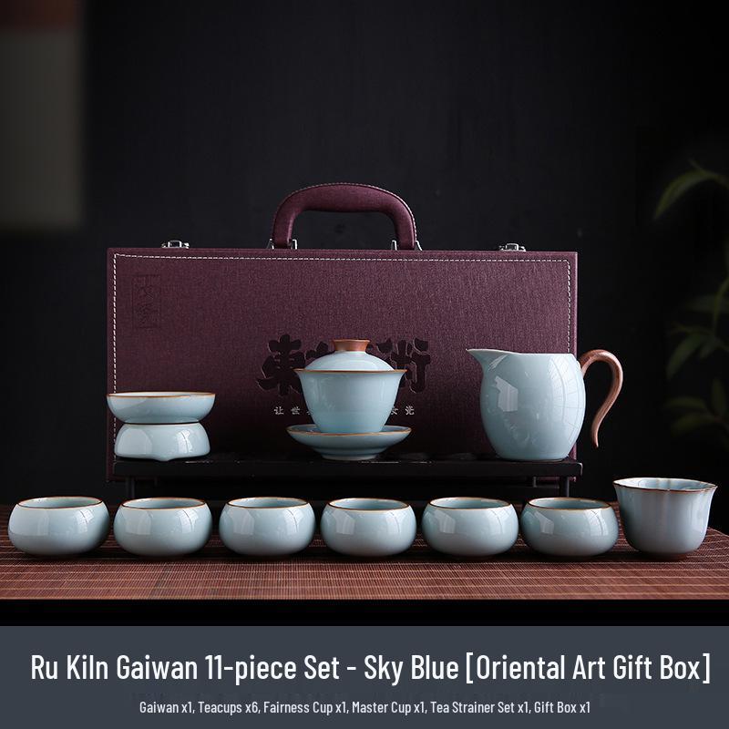 Ru Ware Ceramic Kung Fu Tea Set: Teacup, Teapot, Teabowl, Master Cup, Tea Cup, Six Gentlemen Tools, Tea Wash, Fairness Cup, Office Cup.