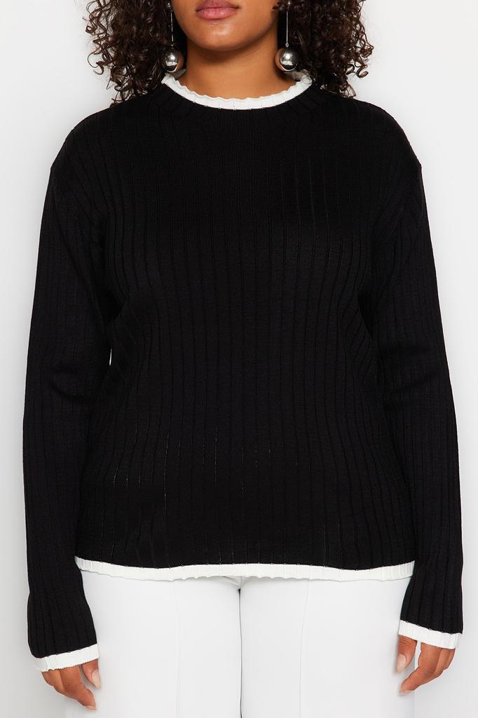 Women's Fashion New Plus Big Size Sweater Black Stripe Detailed Knitwear Sweater