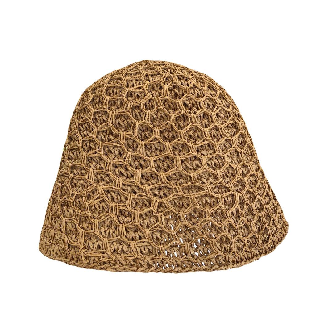Dongdaemun~ Korean Version Of Straw Bucket Hat Women'S Bell Bucket Hat Double-Layer Hollow Woven Straw Hat