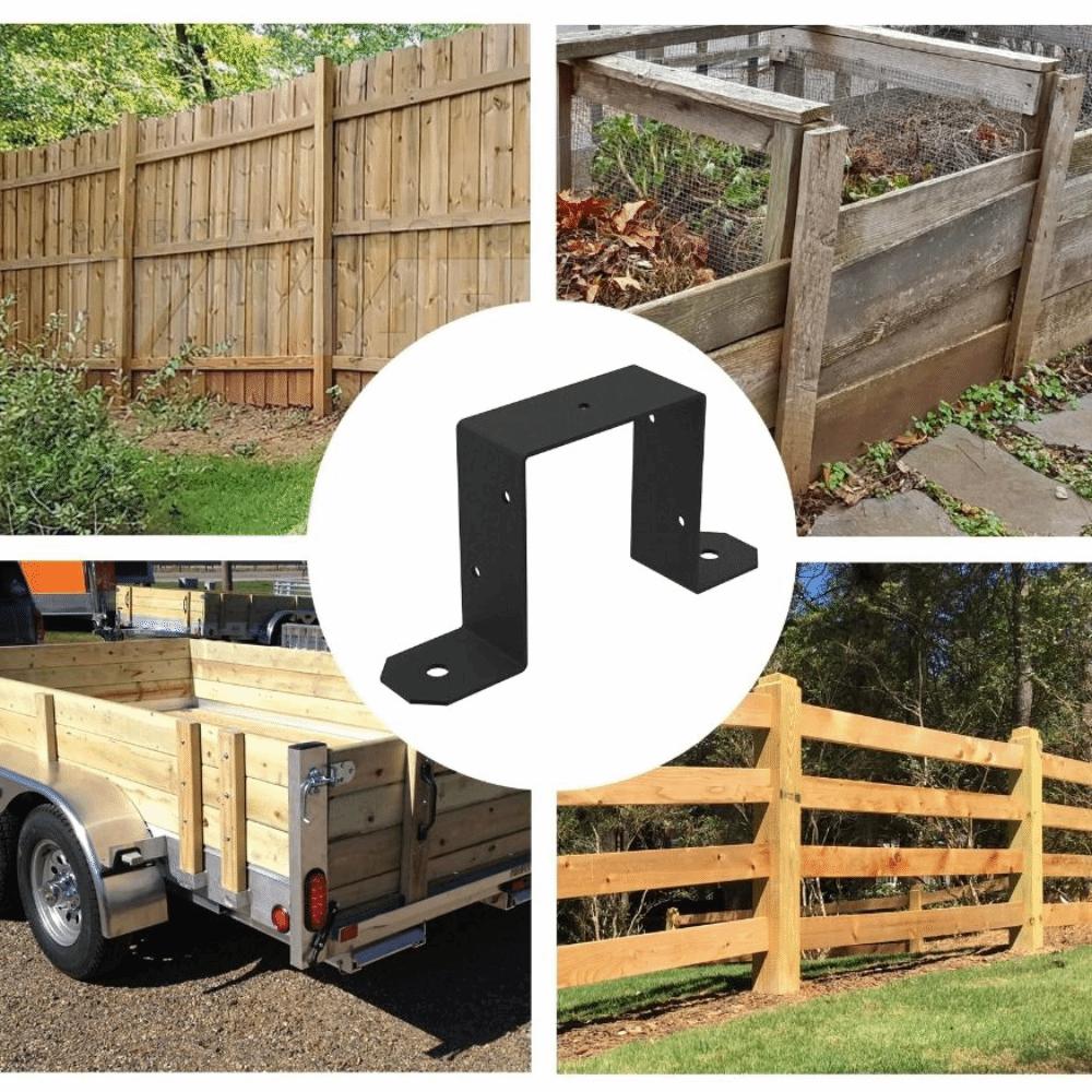 4pcs Heavy Duty Strap Post Ties Black U-Shaped Design Fence Post Brackets Corrosion Resistant Sturdy Construction