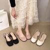 Fashion Women Square-toed Shallow Thick-heeled Sandals Elegant Bow Shoes Woman Summer Pu Ballerinas Soft Square Head Casual Sandals
