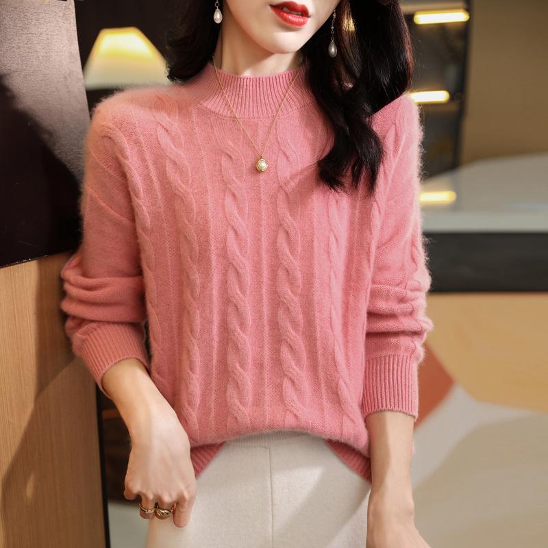 Thickened Half-high Neck Twirl Sweater for Women In Autumn and Winter New Skin-friendly and Warm Versatile Cashmere Knitted Base Sweater