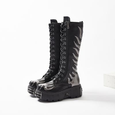 Женские ботфорты выше колена Новые ботинки-рыцари на шнуровке с высоким голенищем и увеличивающей рост платформой Панковская обувь Ретро стиль Ботфорты