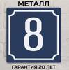 Классическая синяя металлическая табличка с номером дома 8, 20x20 см, Наружная адресная табличка