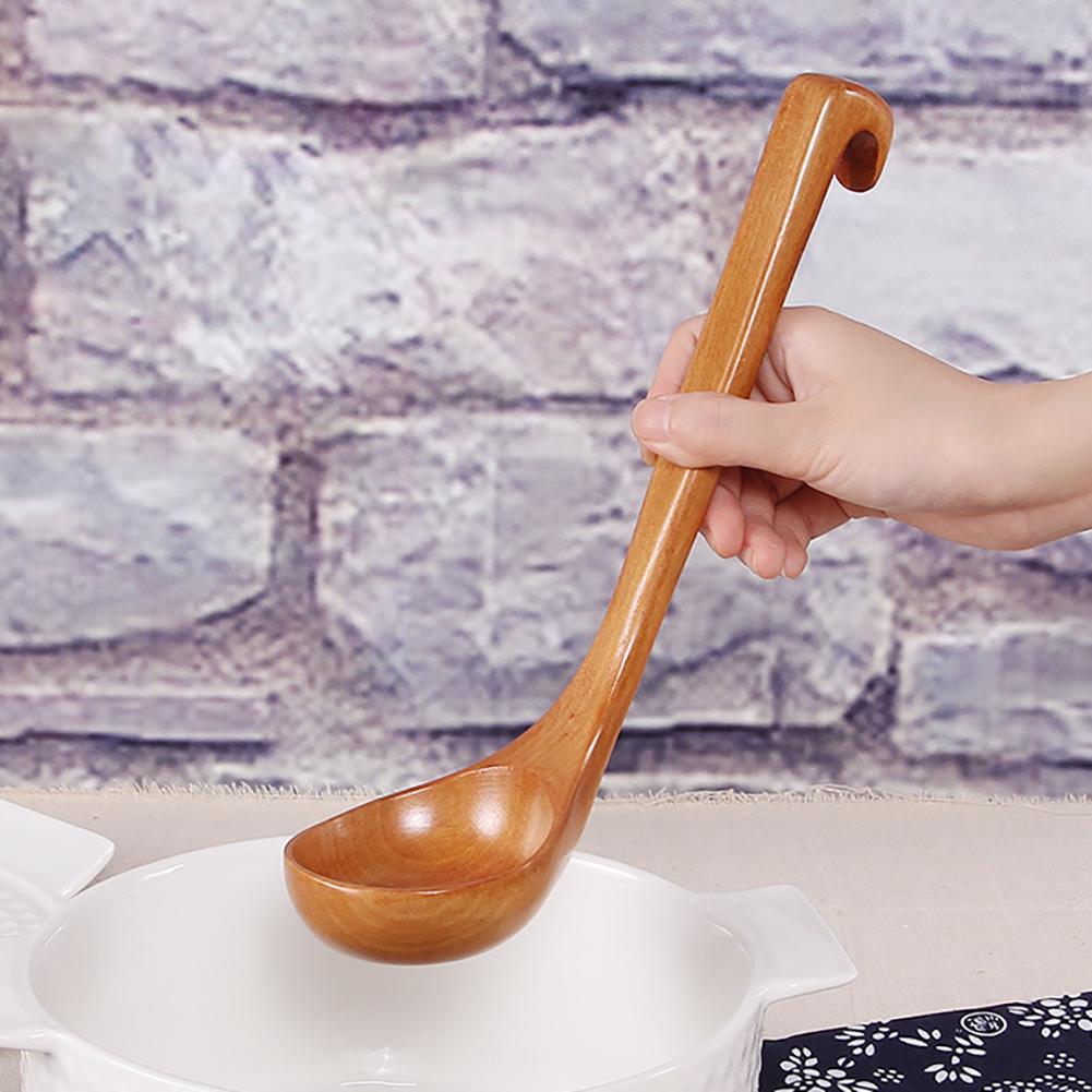 Wooden Soup Ladle Long Handle Hot Pot Spoon Oil Spoon Kitchenware AVE