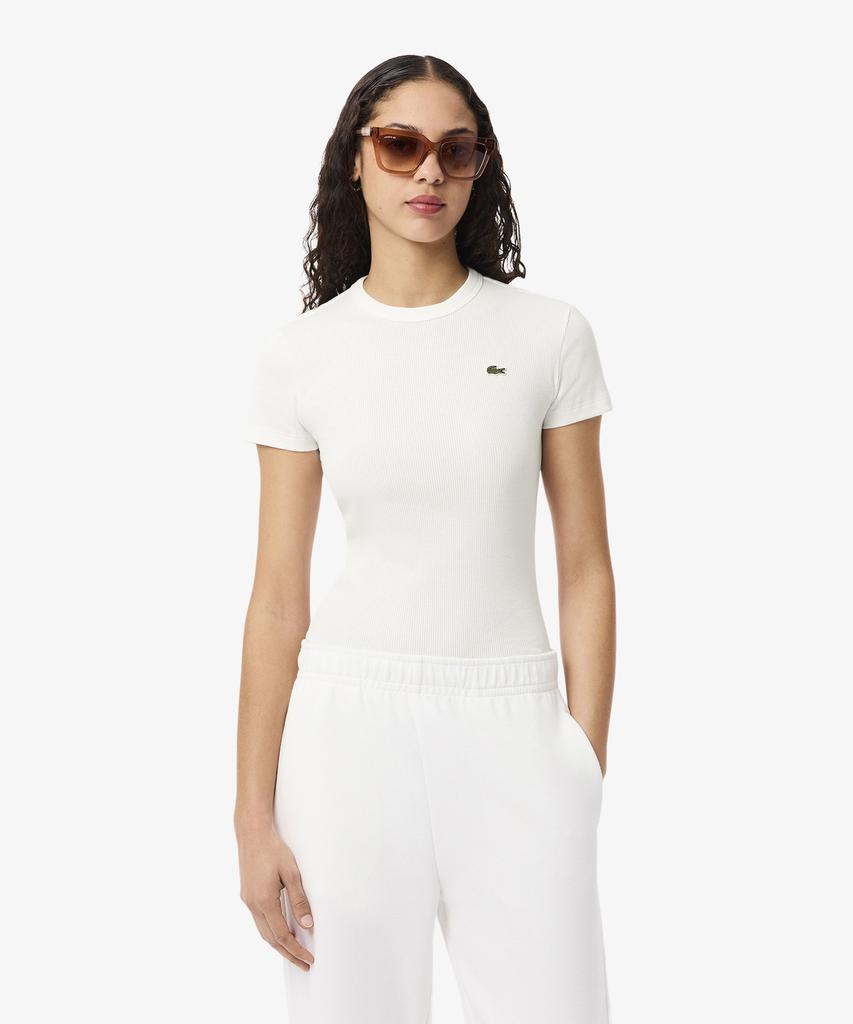 LACOSTE Женская облегающая футболка с коротким рукавом в рубчик Tf5538-56G 70V