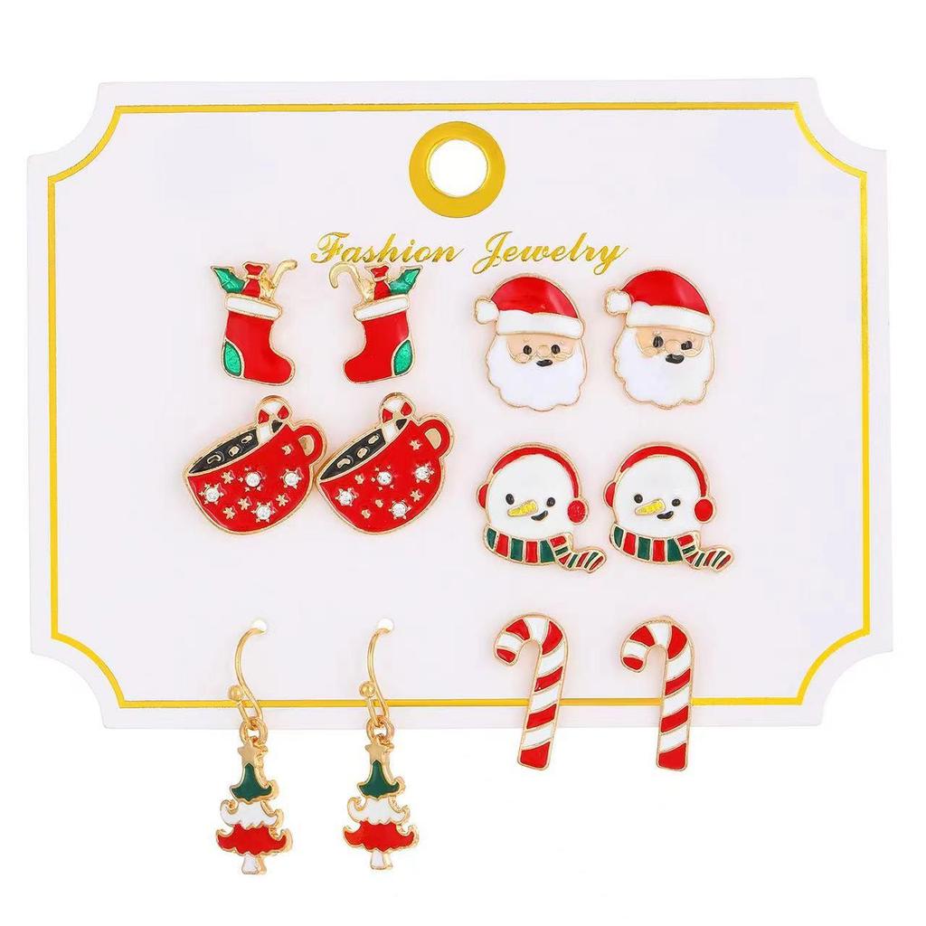 Festive Christmas Earrings Set: Creative Reindeer, Snowflake & Santa Claus Studs for Women
