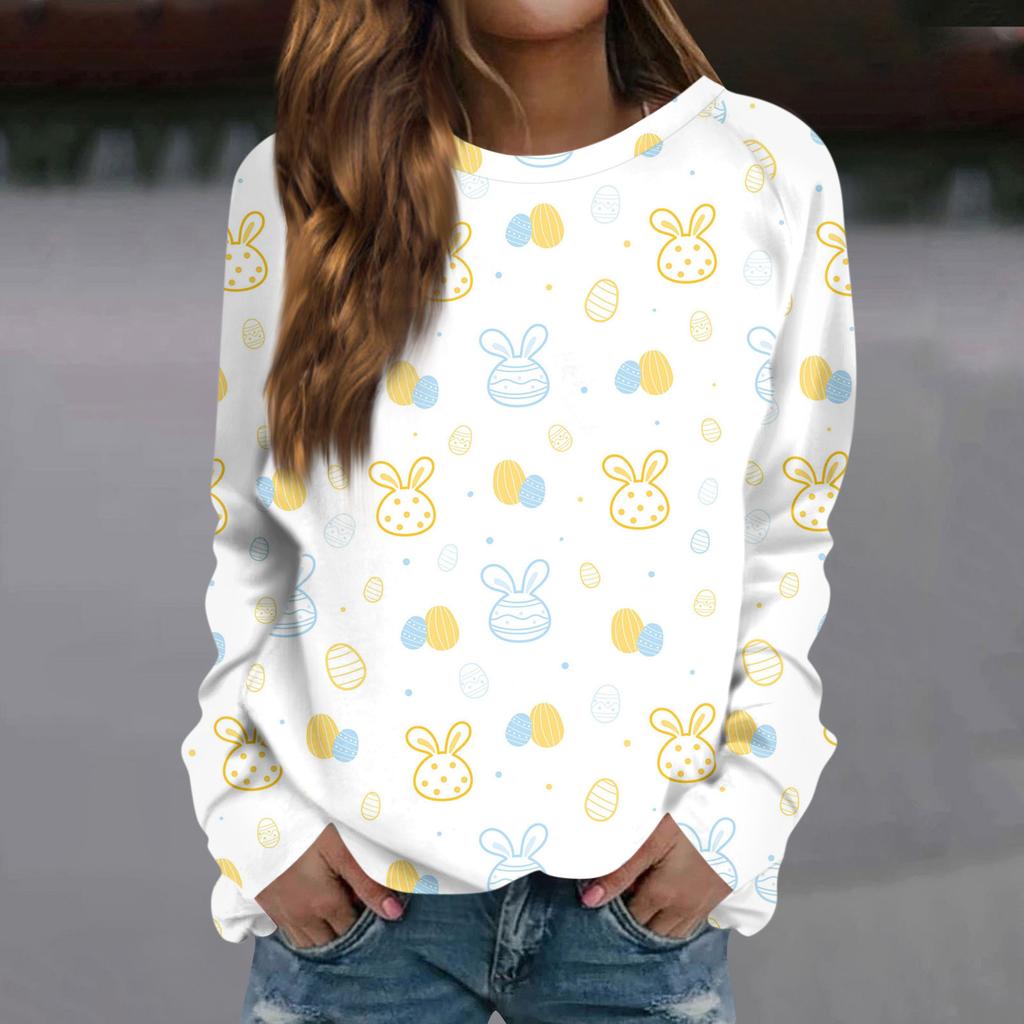 Женская мода повседневная толстовка с длинным рукавом и круглым вырезом с принтом