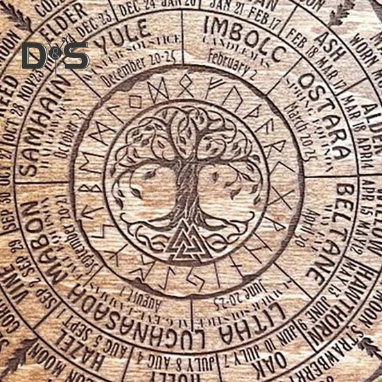 Настенный декоративный знак Колесо года, деревянная табличка, круглый календарь на дереве, колесо года, украшение для языческого домашнего уголка для медитации