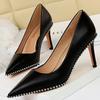 Fashion BIGTREE Shoes Rivet Woman Pumps 2024 New High Heels Stiletto Pu Leather Women Heels Sexy Party Shoes Female Heel Plus Size 43