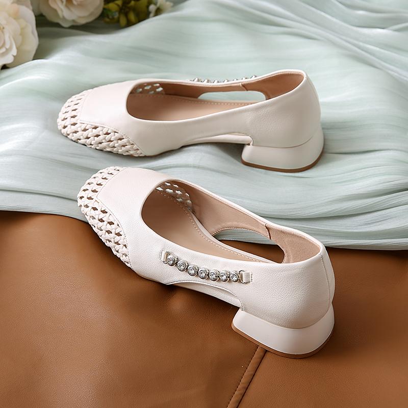 Модные Новые Летние Женские Сандалии 2025 Элегантный Средний Каблук Мюли с Открытым Носком Удобная Офисная Женская Обувь Каблуки с Пряжкой Женские 545