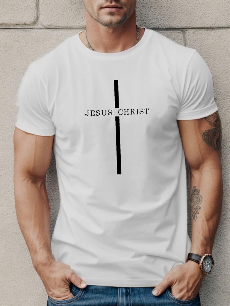 Summer Unisexs 100 Pure Cotton Casual Loose Breathable Jesus Christ Letter Line Printed Round Neck Short Sleeved Outdoor Tshirt