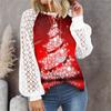 Women’s Christmas  Long Sleeve Tops Lace Casual Loose Blouses T Shirts Tunic Tops