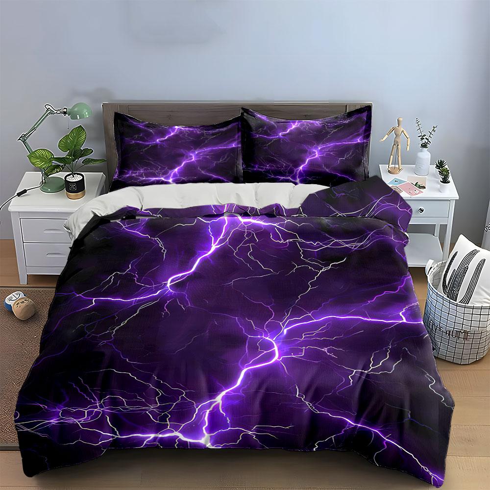 Purple Lightning Bedding Set Bedding Duvet Cover Set Duvet Cover Pillowcases (1 * Duvet Cover 2 * Pillowcases, without duvet insert)