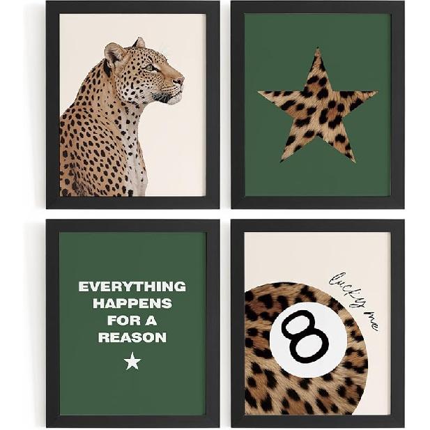 DSHFG Преппи Розовые Картинки с Принтом Гепарда Декор Стен, Модные Постеры с Гепардом Леопардом 8 Шаров Декор Комнаты Y2k, Фанковое Настенное Искусство для Подростка Девочки в Спальню