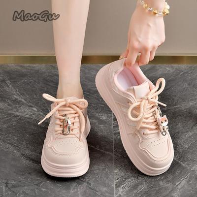 Модные женские вулканизированные туфли на толстой подошве, милые кроссовки на плоской подошве со шнуровкой в корейском стиле, шикарная женская повседневная обувь для школы и прогулок