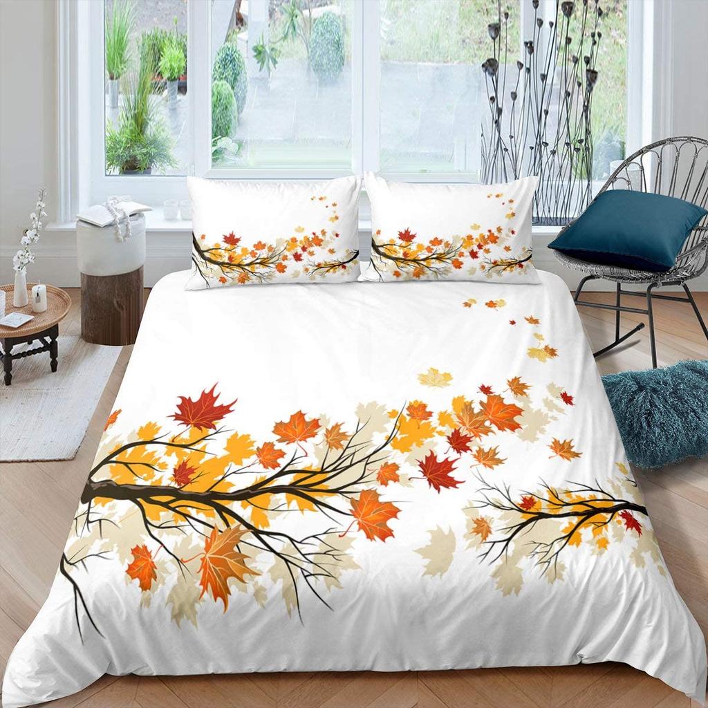 Comforter Maple Leaves Polyester Fall Theme Comforter With King Queen Size For Kids Boys Girl Bedding Set