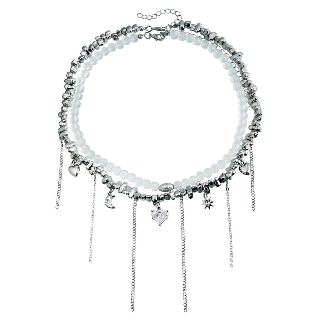 Accessories Love Zircon Double Chain Pendant Crystal Glass Beaded Necklace Festivals Gift