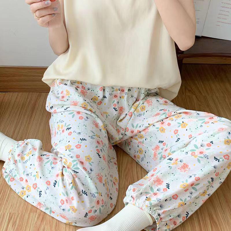 Women's Summer Cotton Silk Anti-Mosquito Loose Beach Bloomers Pajama Pants