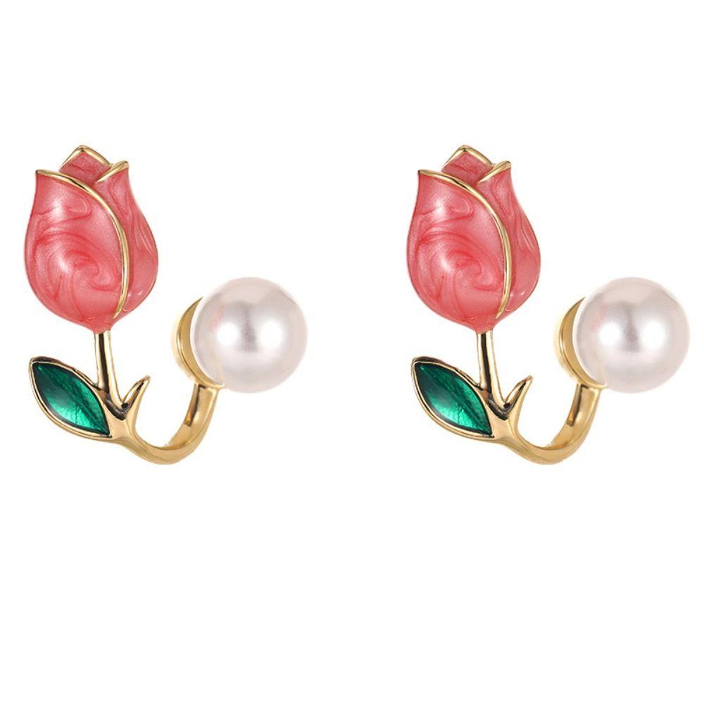 Earrings Tulip Rhinestone Jewelry Pearl Stud Earrings Korean Style Earrings Women Zinc Zinc Alloy Earrings