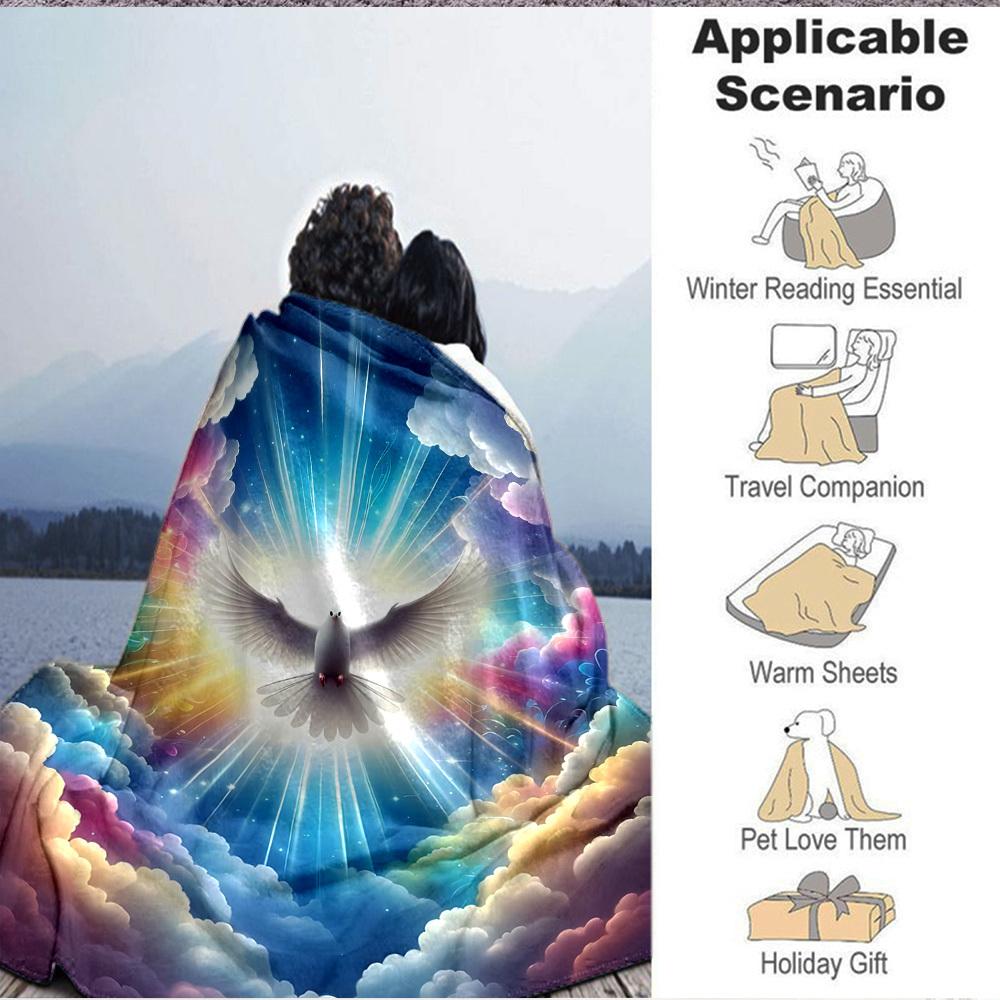 1pc Spiritual Dove Blanket, Lightweight Flannel Fleece with Digital Printing, Soft Warm for Sofa, Travel, Camping, Office, Couch, Chair, and Bed, All-
